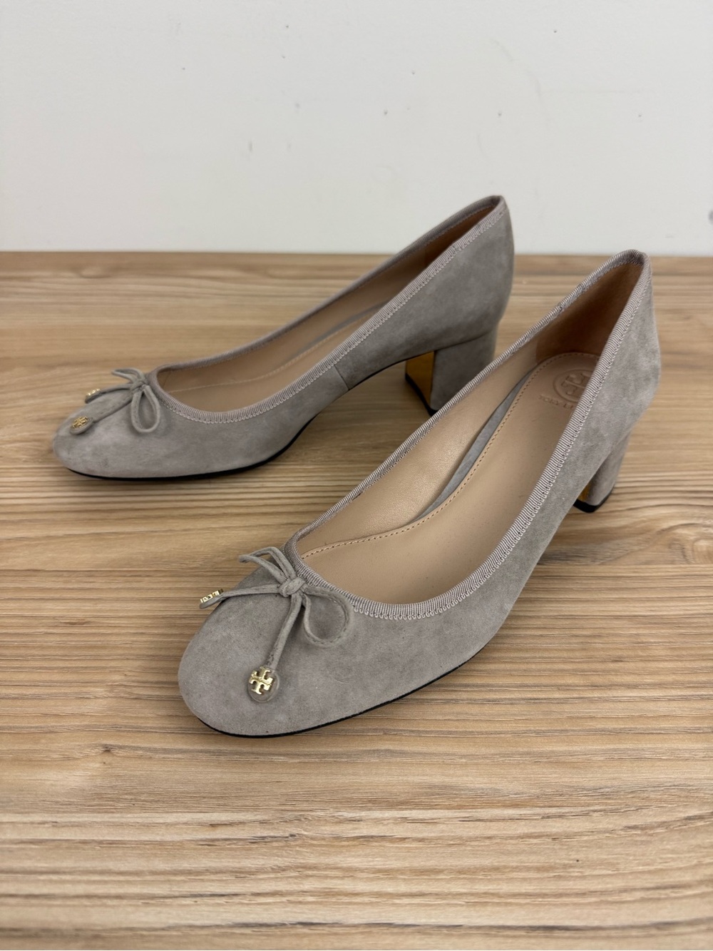Tory Burch Laila 50mm Suede Pumps in Dust Storm Grey Taupe Heels